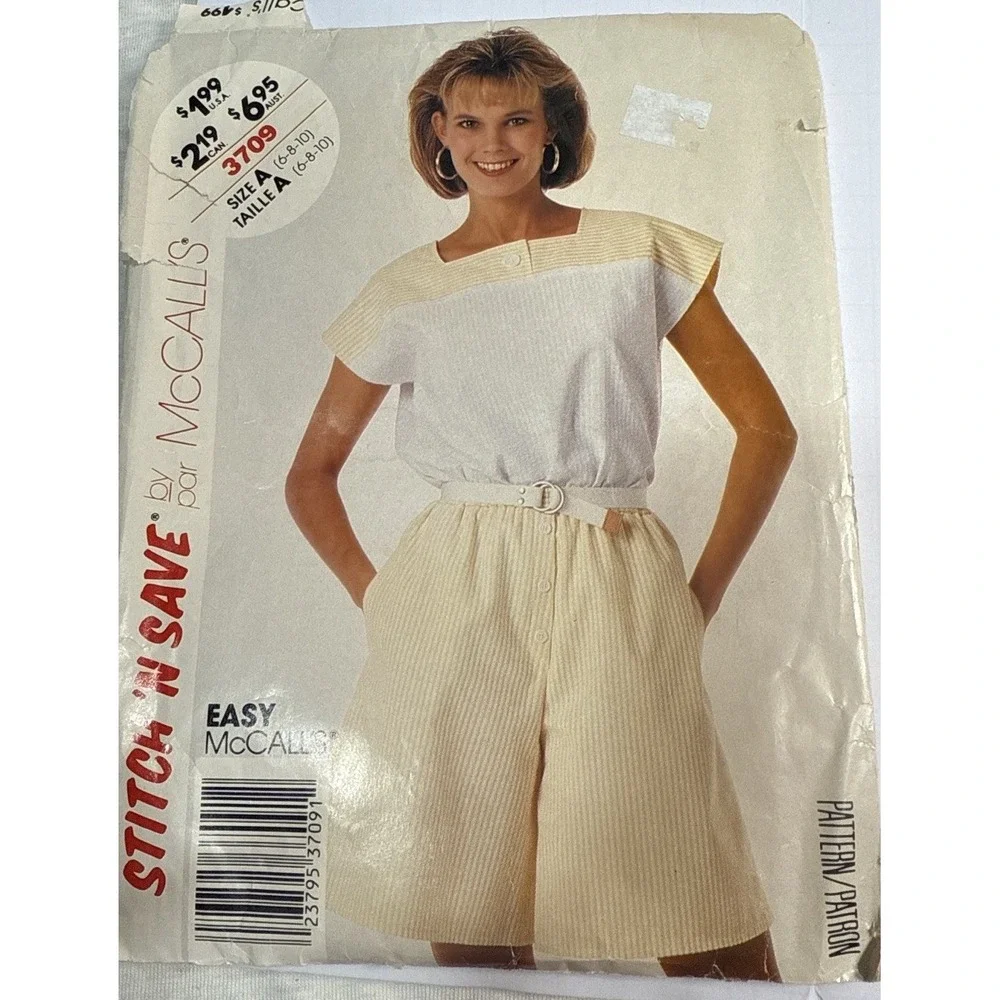 Vtg McCall's Pattern 3709 Women's Pull On‎ Shorts Top Cut 1980s 6 8 10 Normcore